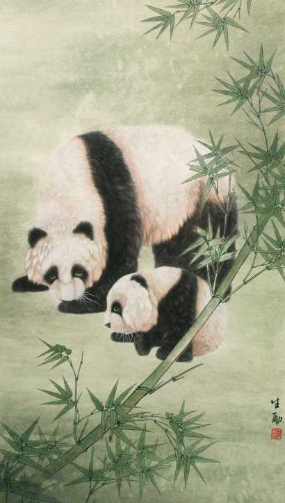 王生 熊猫 立轴